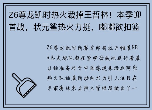 Z6尊龙凯时热火裁掉王哲林！本季迎首战，状元鲨热火力挺，嘟嘟欲扣篮助阵 - 副本