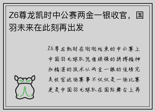 Z6尊龙凯时中公赛两金一银收官，国羽未来在此刻再出发