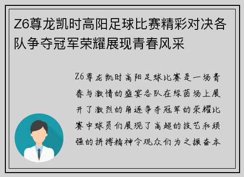 Z6尊龙凯时高阳足球比赛精彩对决各队争夺冠军荣耀展现青春风采