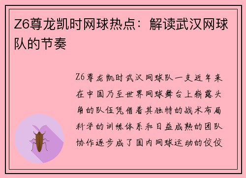 Z6尊龙凯时网球热点：解读武汉网球队的节奏