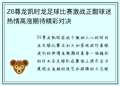 Z6尊龙凯时龙足球比赛激战正酣球迷热情高涨期待精彩对决