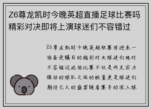 Z6尊龙凯时今晚英超直播足球比赛吗精彩对决即将上演球迷们不容错过
