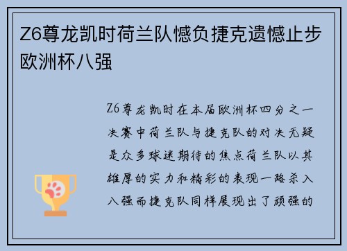Z6尊龙凯时荷兰队憾负捷克遗憾止步欧洲杯八强
