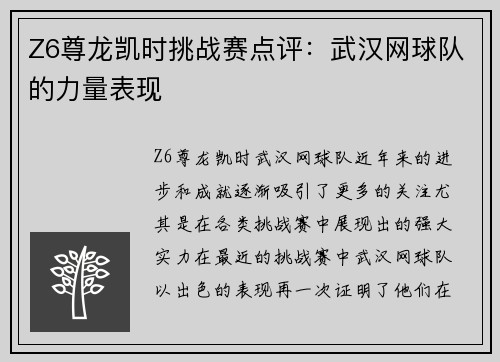 Z6尊龙凯时挑战赛点评：武汉网球队的力量表现